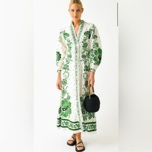 Farm Rio White and Green Floral Maxi Dress